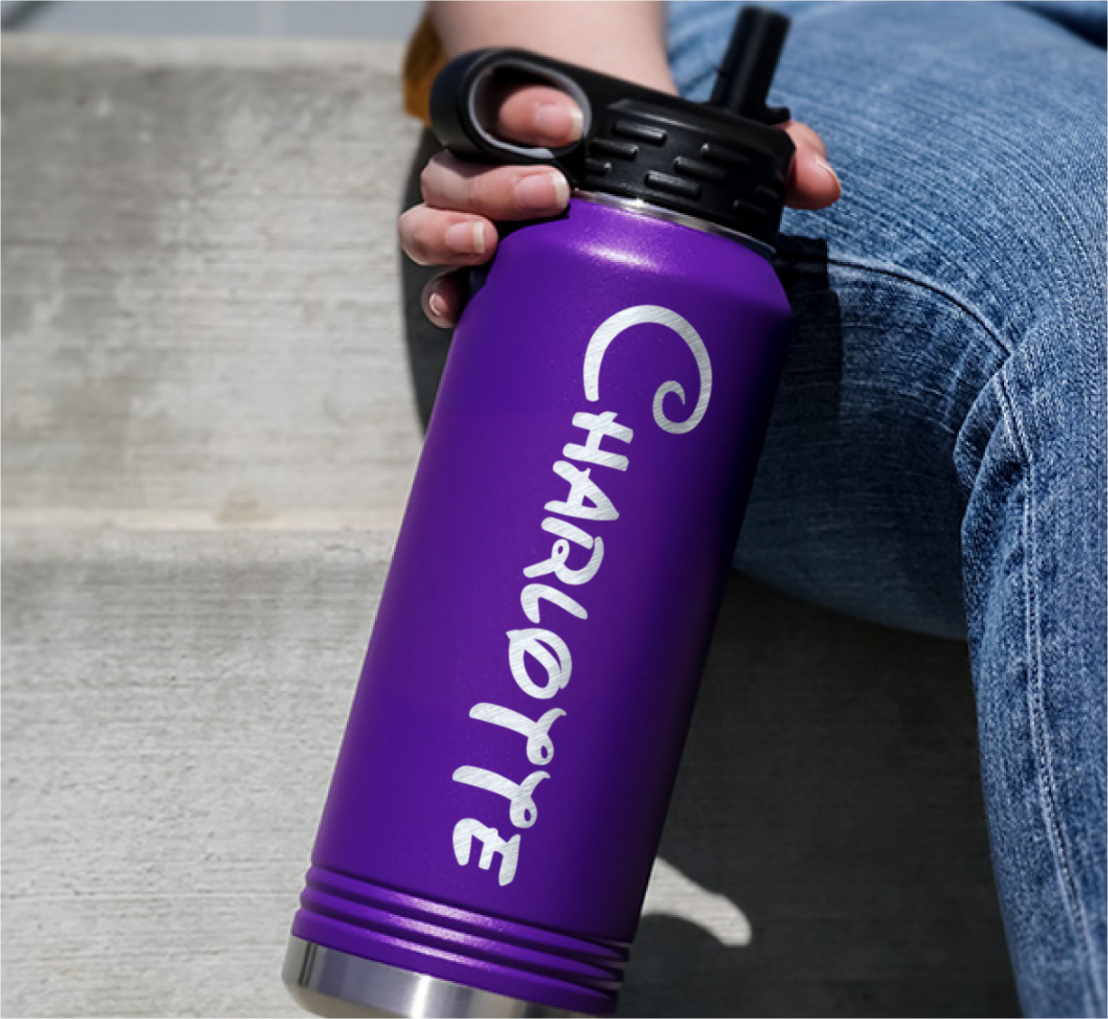 PERSONALIZED POLAR CAMEL 32 OZ WATER BOTTLE WITH STRAW LID - POWDER COATED