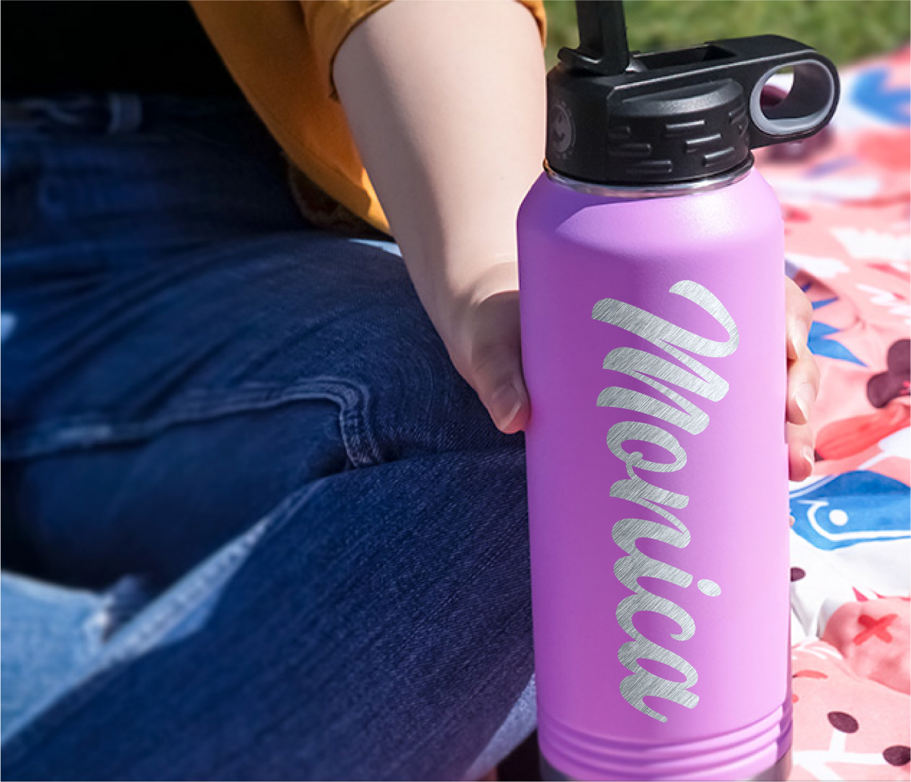 PERSONALIZED POLAR CAMEL 32 OZ WATER BOTTLE WITH STRAW LID - POWDER COATED